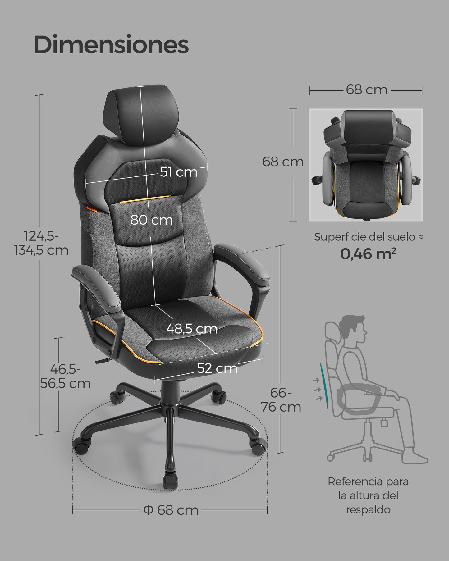 Silla Gamer, Silla Oficina, Altura Ajustable, Silla Escritorio, Silla Ordenador, Carga 150 kg, Negro, SONGMICS, 5