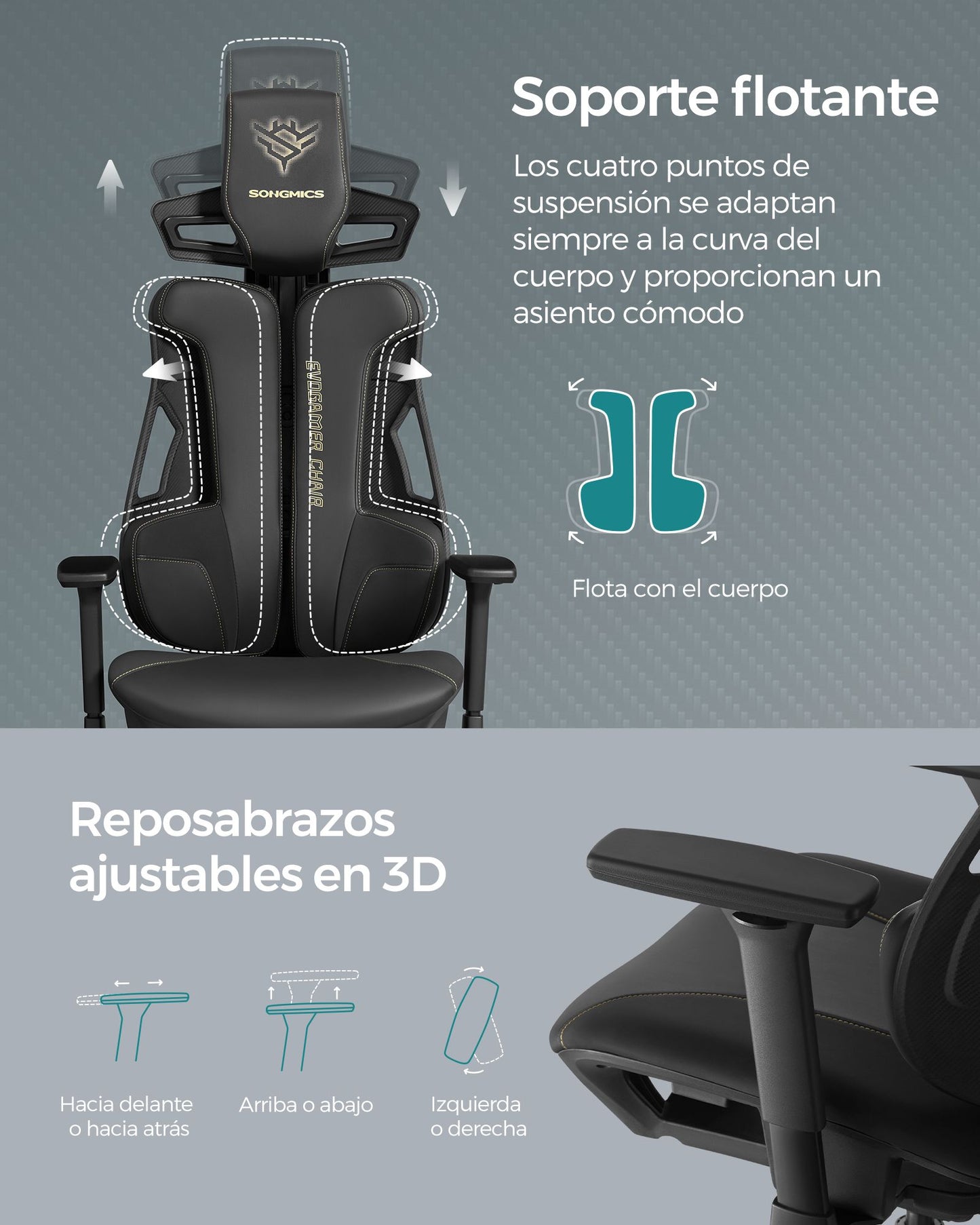 Silla Gamer, Silla Ergonomica, Silla Escritorio, Altura Ajustable Reposacabezas, Negro Tinta, Songmics, 6