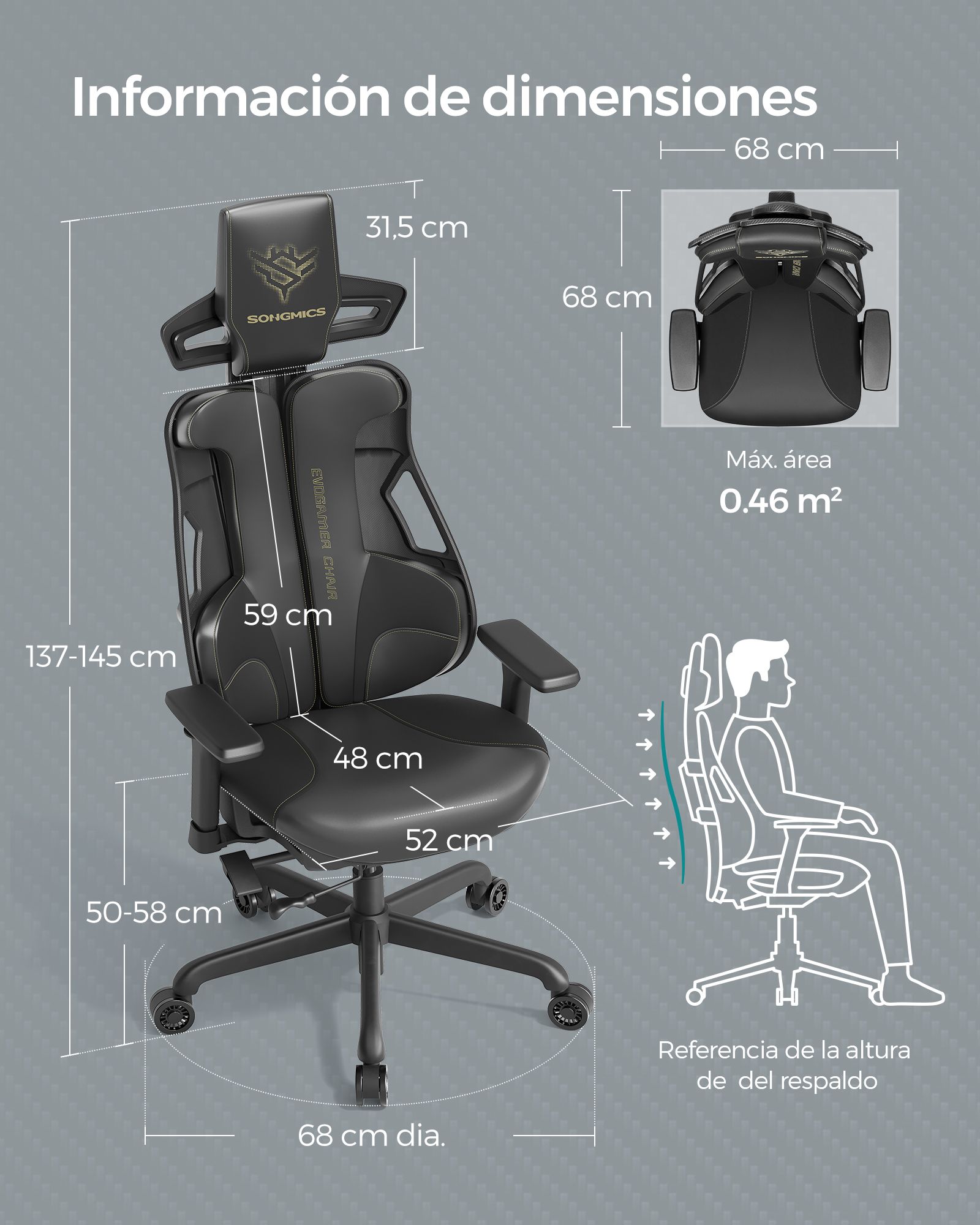 Silla Gamer, Silla Ergonomica, Silla Escritorio, Altura Ajustable Reposacabezas, Negro Tinta, Songmics, 7