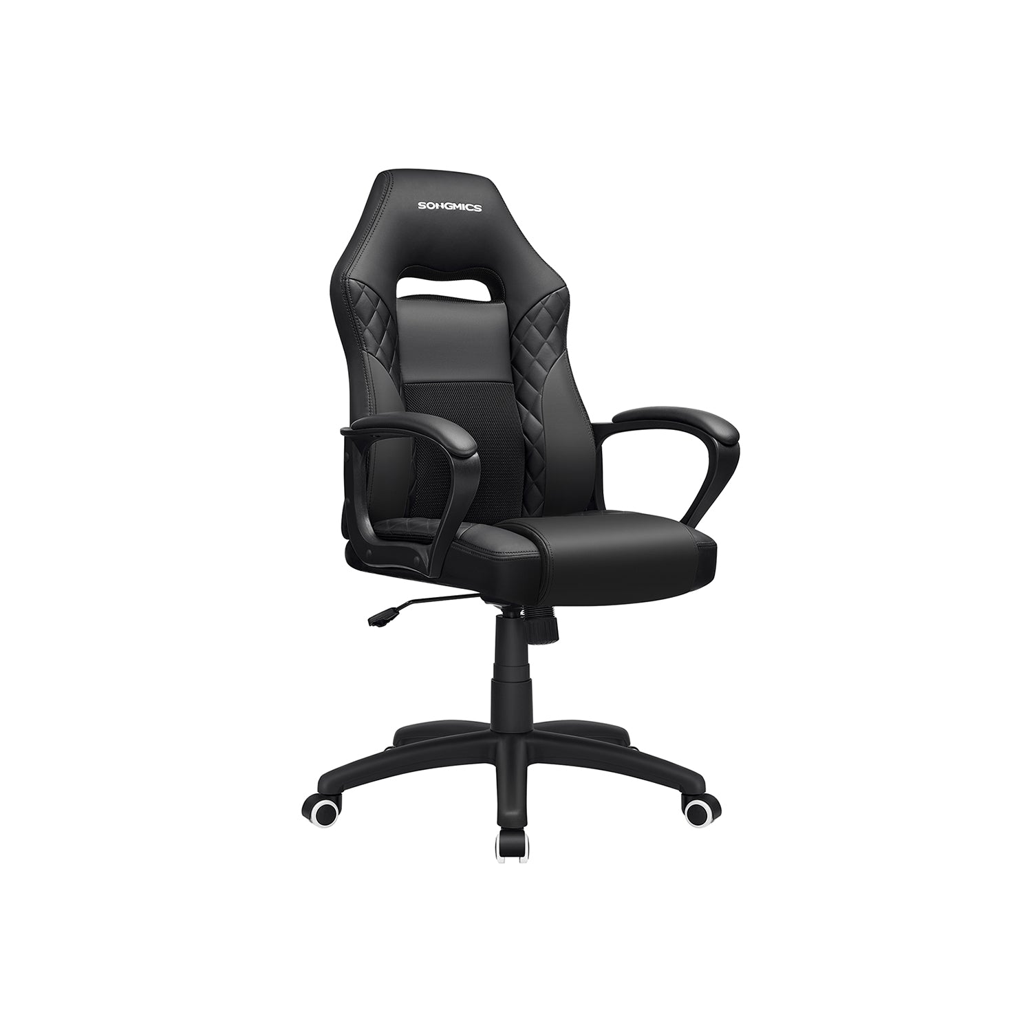 Silla Gamer, Silla Ergonomica, Silla Escritorio, Respaldo Alto, con Soporte Lumbar Ajustable en Altura, Negro, Songmics, 1