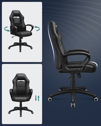 Silla Gamer, Silla Ergonomica, Silla Escritorio, Respaldo Alto, con Soporte Lumbar Ajustable en Altura, Negro, Songmics, 6