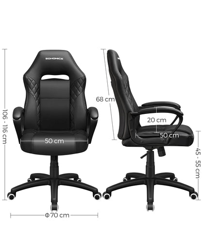 Silla Gamer, Silla Ergonomica, Silla Escritorio, Respaldo Alto, con Soporte Lumbar Ajustable en Altura, Negro, Songmics, 8