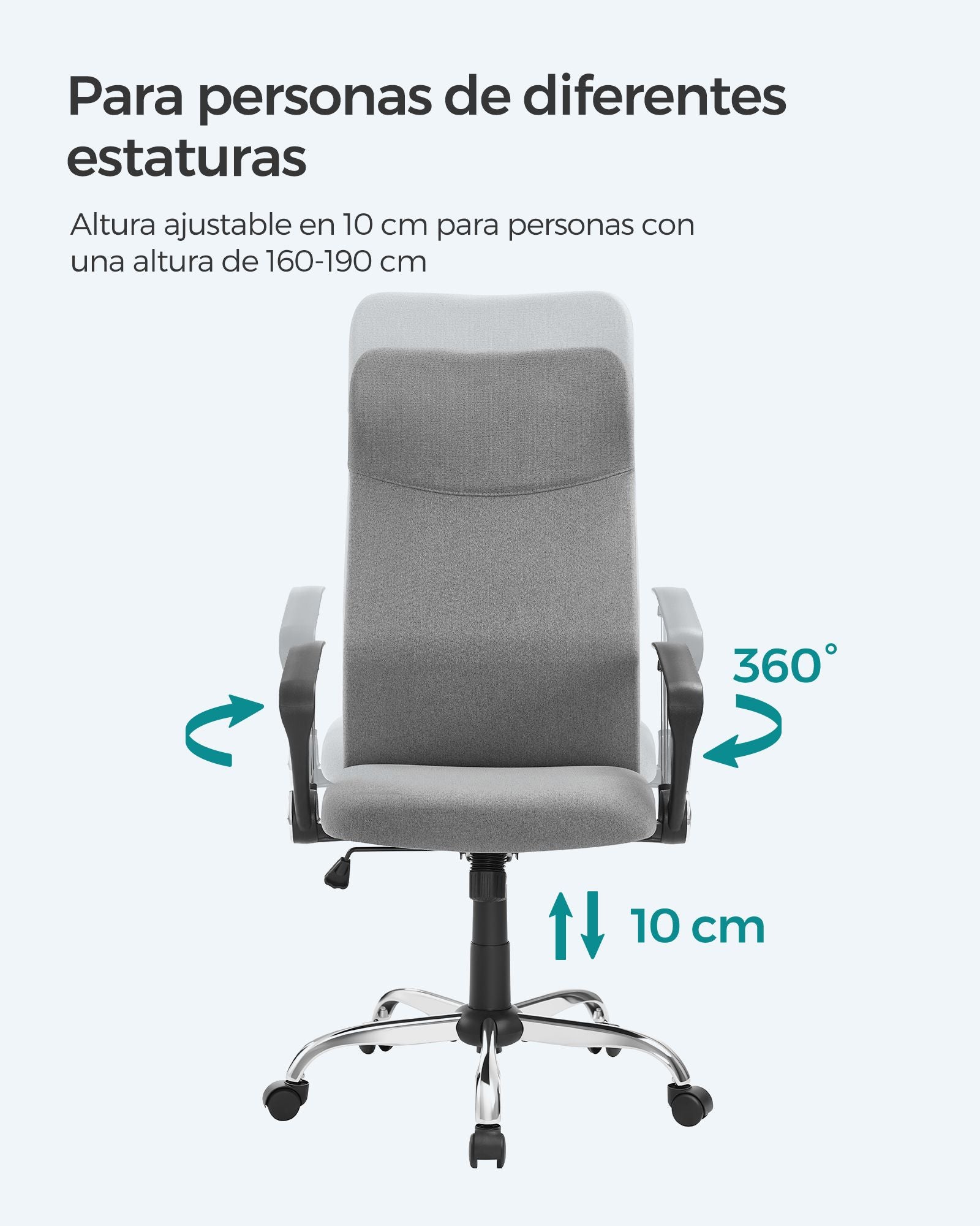 Silla Escritorio, Silla Giratoria, Silla Oficina, Silla Ordenador, Regulable en Altura e inclinable, Carga 120 kg, Gris, Songmics, 8