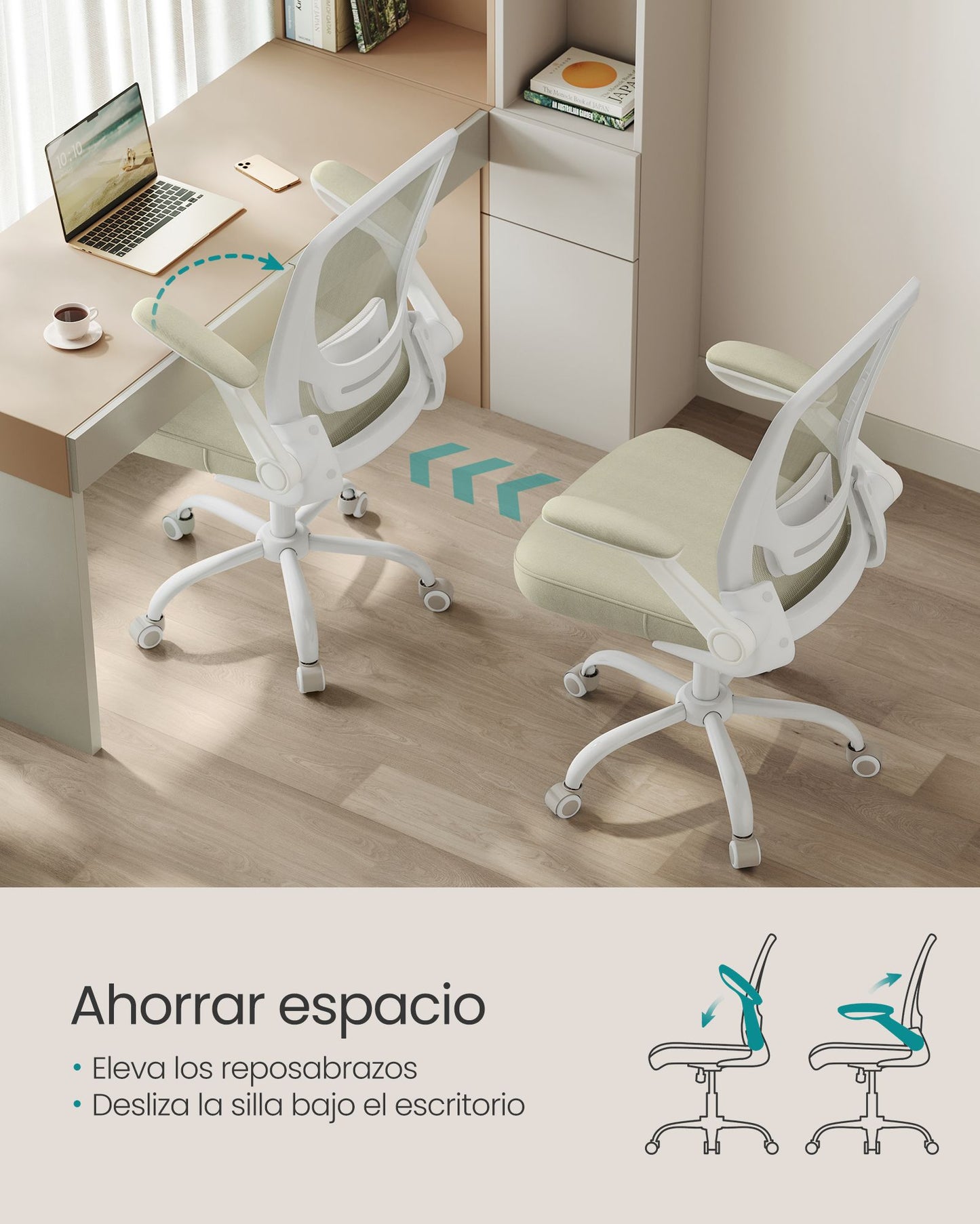 Silla Escritorio, Silla Ordenador, Silla Estudio, Silla Ergonomica, Soporte Lumbar, Oscilante, Beige, Songmics, 4