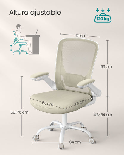 Silla Escritorio, Silla Ordenador, Silla Estudio, Silla Ergonomica, Soporte Lumbar, Oscilante, Beige, Songmics, 6