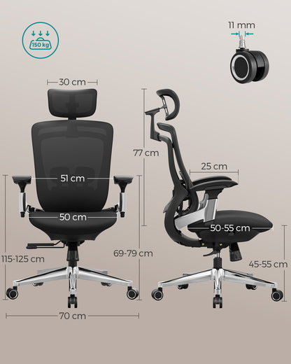 Silla Oficina, Silla Escritorio, Silla Ordenador, Silla Gamer, Respaldo Basculante, Carga de 150 kg, Negro, SONGMICS, 7