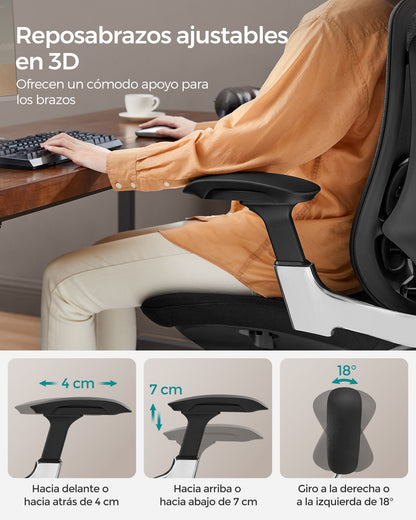 Silla Oficina, Silla Escritorio, Silla Ordenador, Silla Gamer, Respaldo Basculante, Carga de 150 kg, Negro, SONGMICS, 8