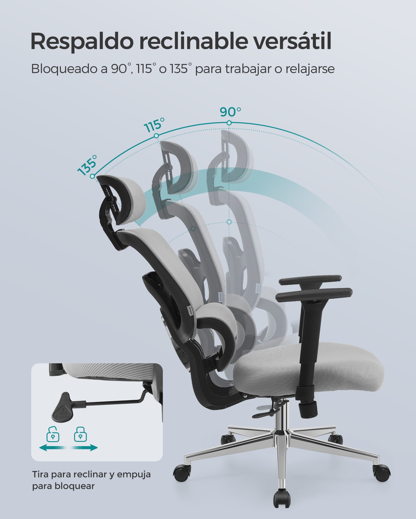 Silla Ergonomica, Silla Oficina, Silla Escritorio, con Respaldo Alto, Ajustable en Altura, Gris, Songmics, 6