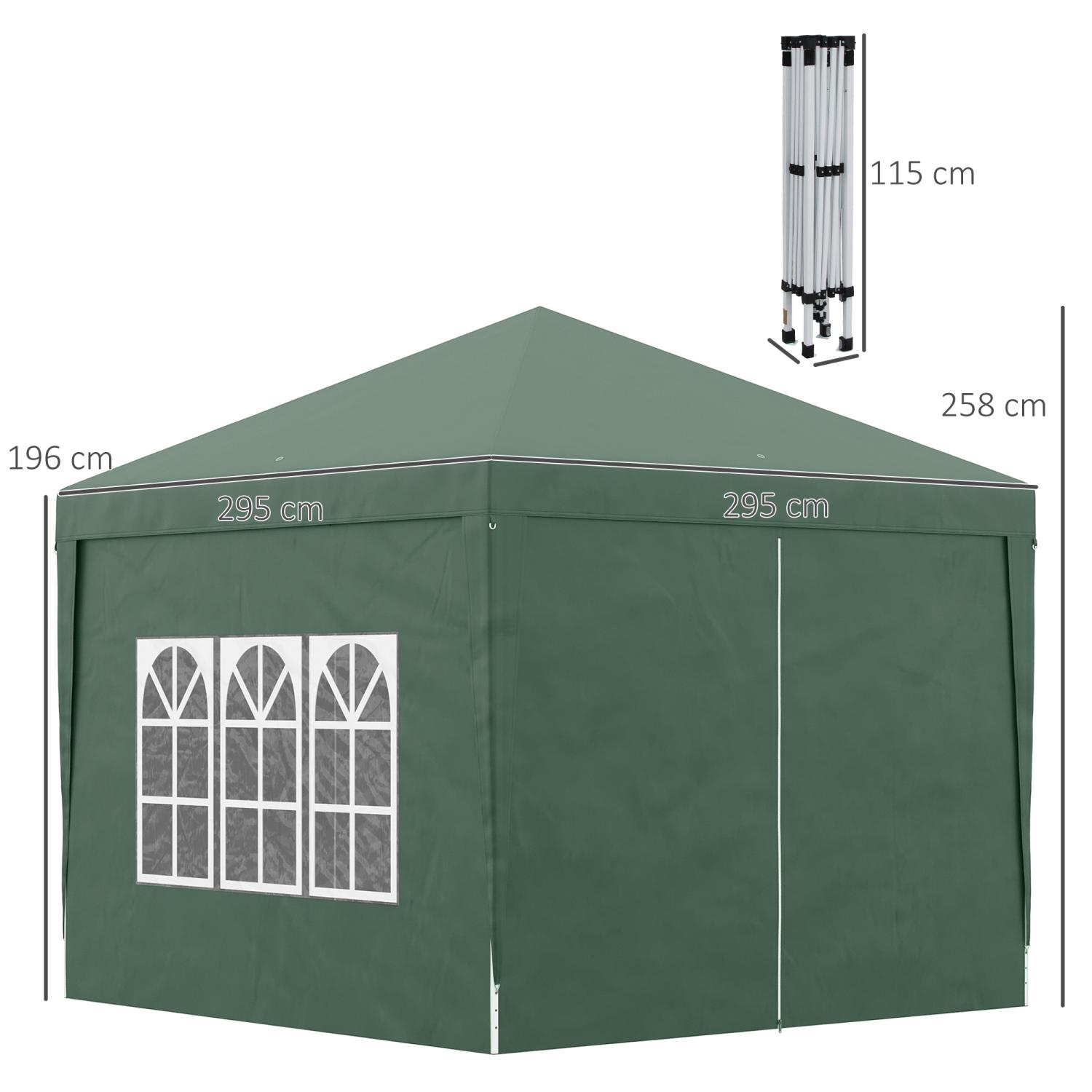 Carpa plegable 3x3, Cenador Jardín, Carpa Jardin, con 4 Paredes Desmontables Impermeable Protección UV, Verde, Outsunny, 4