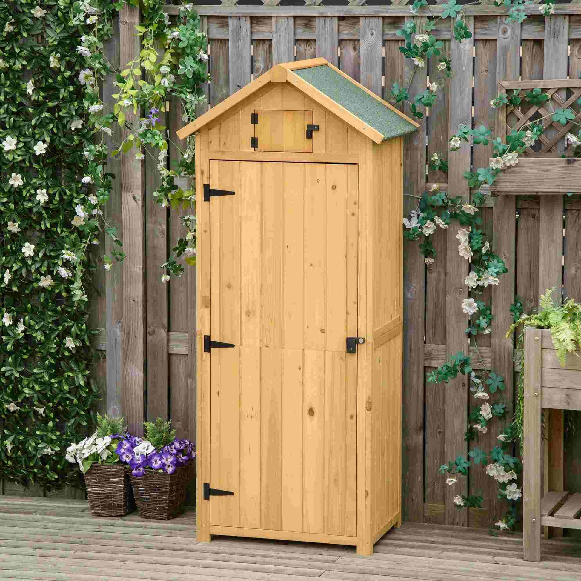 Cobertizo jardin, Cabaña de madera, Caleta garden, con 3 Estantes y 2 Puertas con Cerrojo para Patio Terraza Outsunny, 2