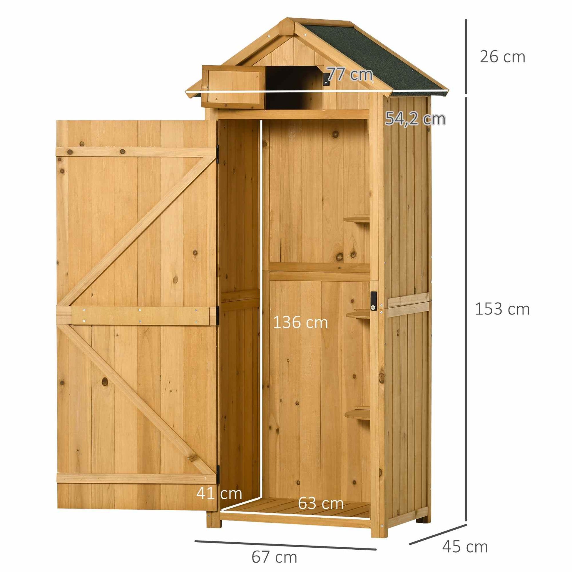 Cobertizo jardin, Cabaña de madera, Caleta garden, con 3 Estantes y 2 Puertas con Cerrojo para Patio Terraza Outsunny, 1