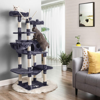 Arbol Rascador para Gatos, Rascador Gato, Árbol para gatos, XXL, 164 cm, con 2 grandes perchas, cueva, Gris, Feandrea, 6