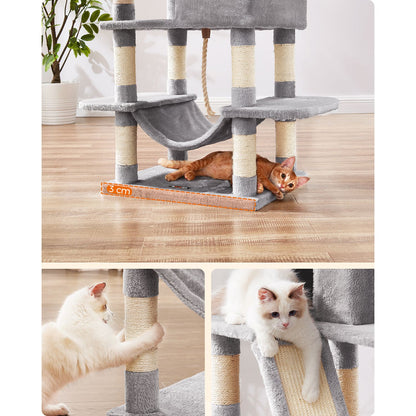 Arbol Rascador para Gatos, Rascador Gato, Árbol para gatos, 168 cm de Altura con 13 Poste, 2 Plataformas, Gris, Feandrea, 7