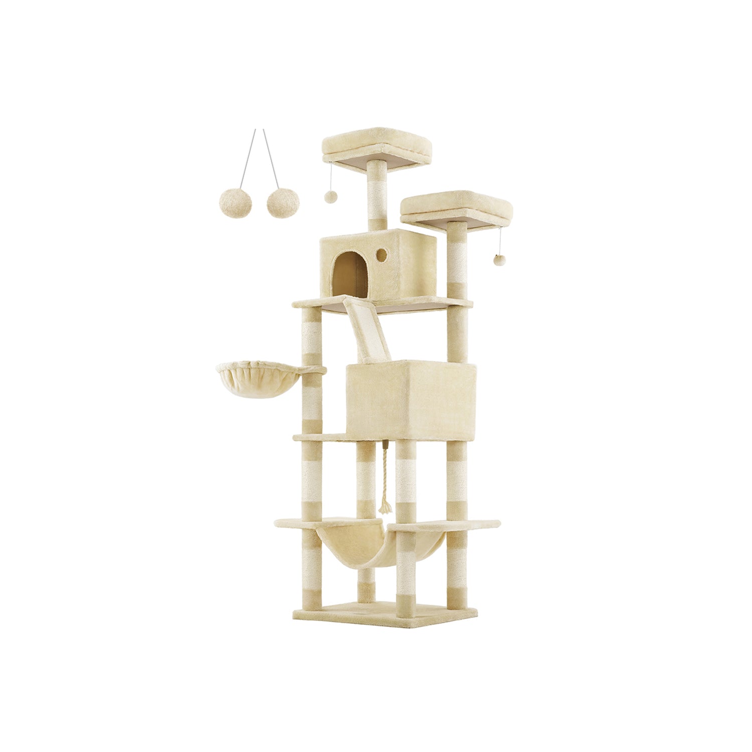 Arbol Rascador para Gatos, XXL, Rascador Gato, Arbol para Gatos, 206 cm de Altura con 13 Poste, 2 Plataformas, Beige, Feandrea, 7