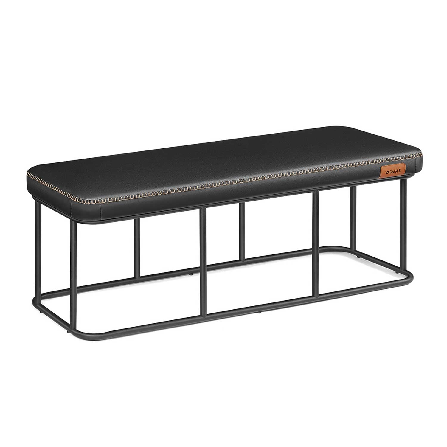 Banqueta Dormitorio, Banco Recibidor, Banco Entrada, Piel Sintética con Costuras, Carga 300 kg, Negro, VASAGLE, 1