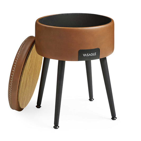 Puff Almacenaje, Puff Salon, Taburete Tocador, Piel Sintética con Costura, con Patas de Acero, Carga 150 kg, Caramelo, VASAGLE, 1
