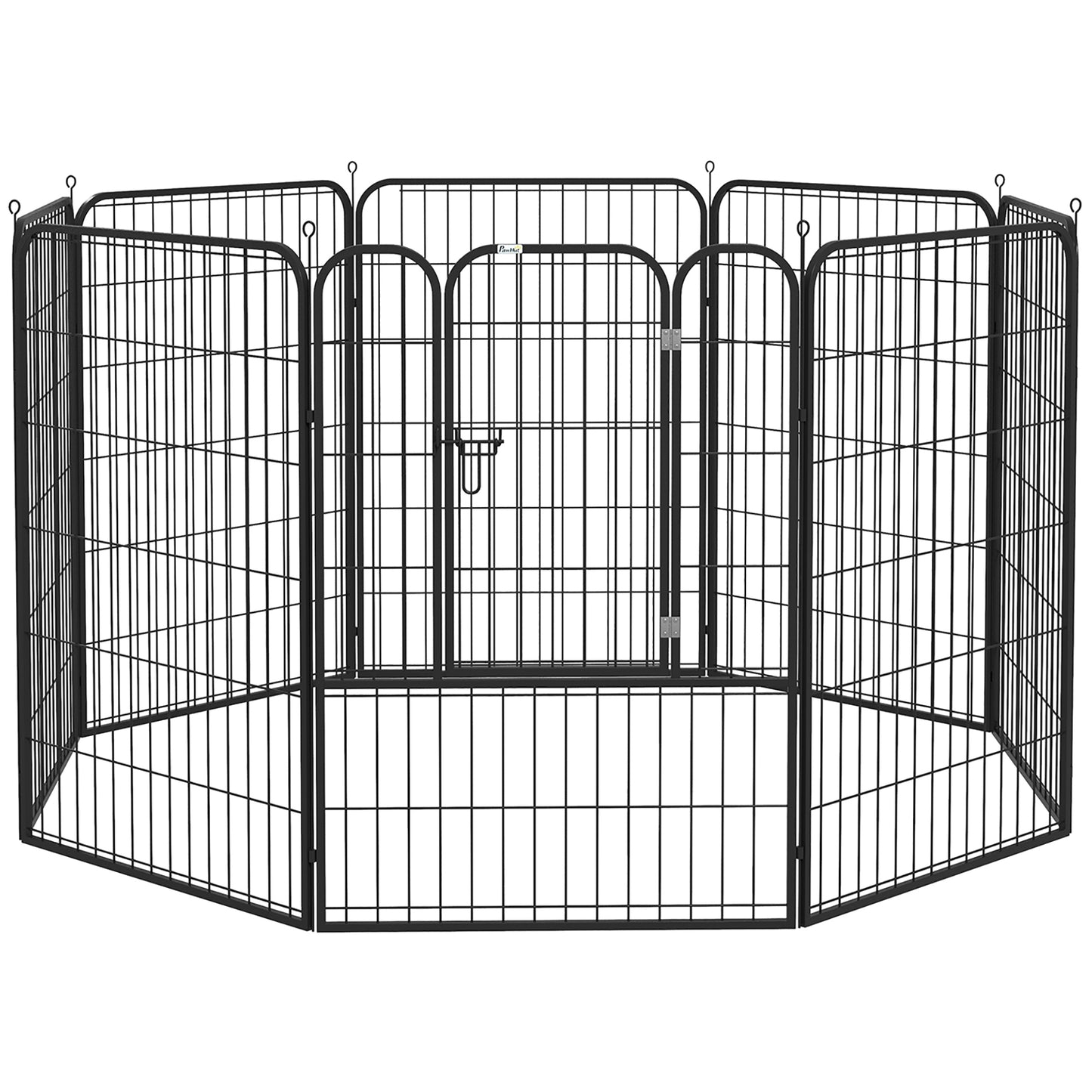 Parque para perros, 8 Paneles 79 x 100cm Corralito para Perros con Puerta y Doble Pestillo Metálicos Negro, PawHut, 2