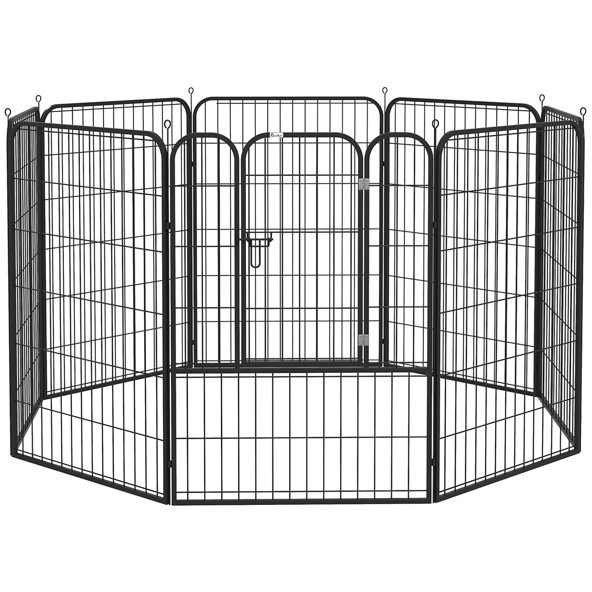 Parque para perros, 8 Paneles 79 x 100cm Corralito para Perros con Puerta y Doble Pestillo Metálicos Negro, PawHut, 2