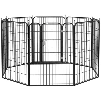 Parque para perros, 8 Paneles 79 x 100cm Corralito para Perros con Puerta y Doble Pestillo Metálicos Negro, PawHut, 2