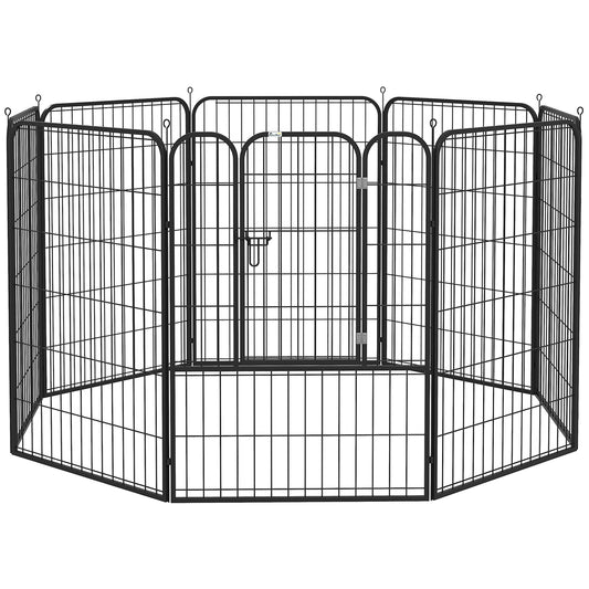 Parque para perros, 8 Paneles 79 x 100cm Corralito para Perros con Puerta y Doble Pestillo Metálicos Negro, PawHut, 2
