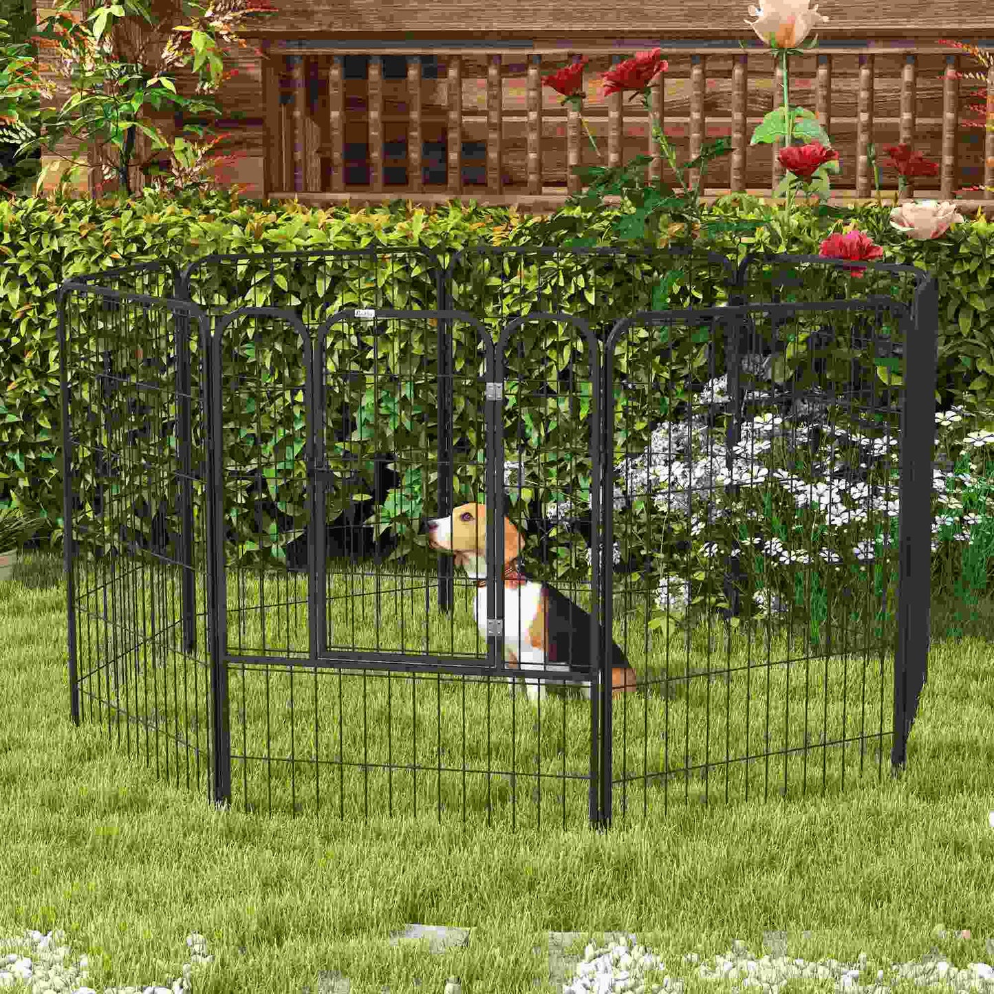 Parque para perros, 8 Paneles 79 x 100cm Corralito para Perros con Puerta y Doble Pestillo Metálicos Negro, PawHut
