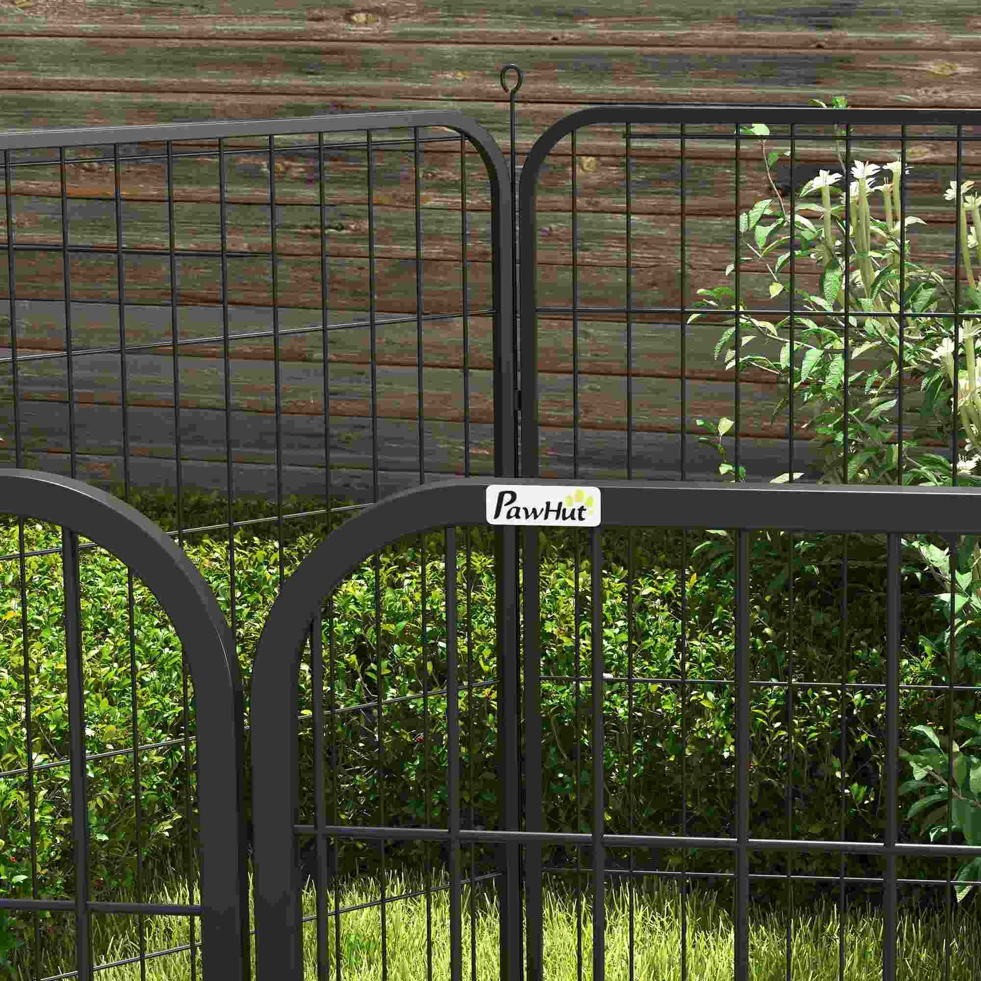 Parque para perros, 8 Paneles 79 x 100cm Corralito para Perros con Puerta y Doble Pestillo Metálicos Negro, PawHut, 1