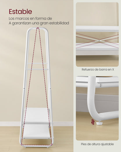 Burro Ropa, Burro Ropa Resistente, Soporta Hasta 190 kg, con 2 Estantes y 6 Ganchos, Blanco Nube y Blanco Mate, VASAGLE, 5