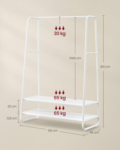 Burro Ropa, Burro Ropa Resistente, Soporta Hasta 190 kg, con 2 Estantes y 6 Ganchos, Blanco Nube y Blanco Mate, VASAGLE, 7