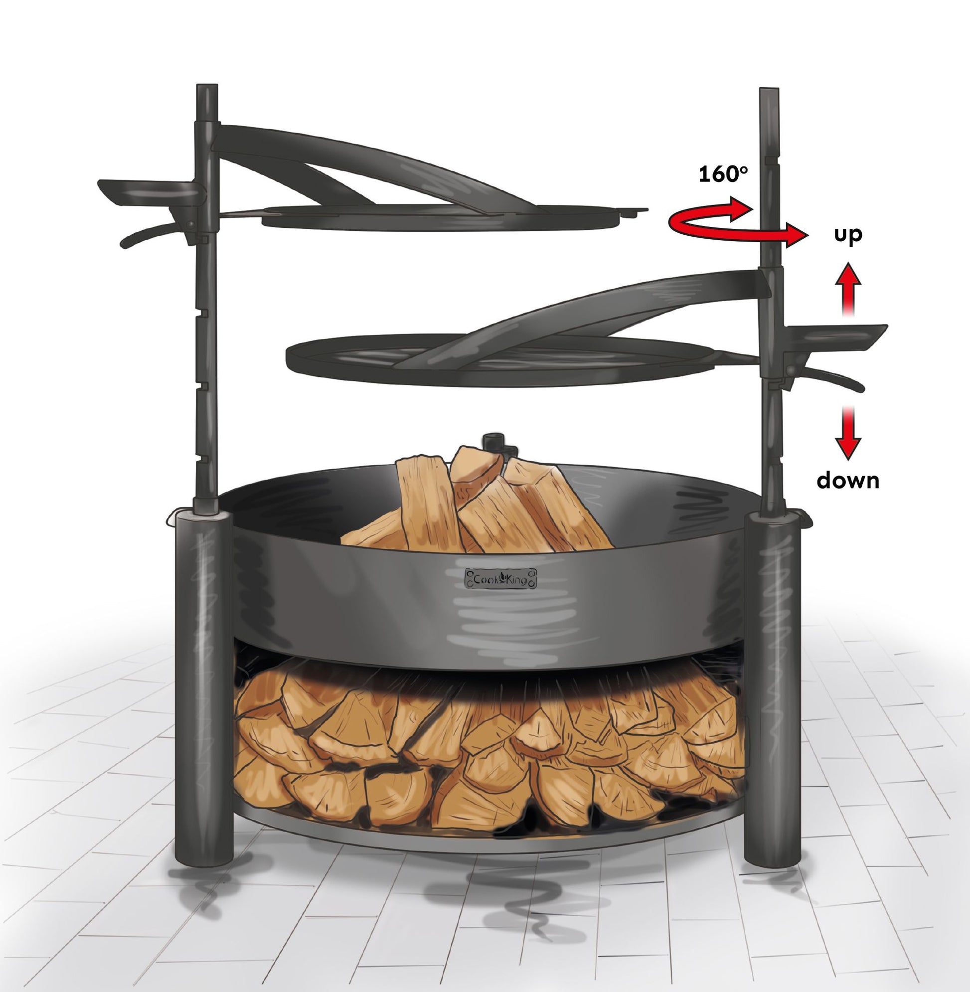 Rejilla con asa para MONTANA X - Acero natural, brasero | Diámetro 50 cm, 60 cm, Cook King, 7