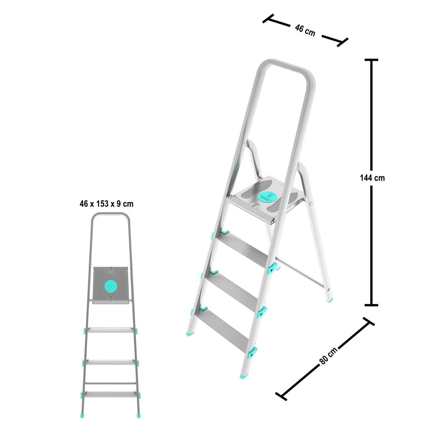  Escaleras de aluminio, Escalera 4 peldaños, Escalera plegable, Altura 84 cm, Carga máxima 150 kg, Aluminio, Colombo LIBELLULA , 3