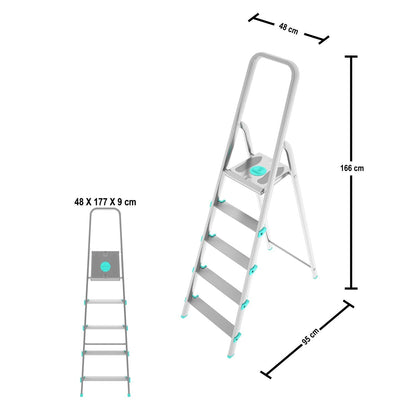  Escalera, 5 peldaños, Escaleras de aluminio, Escalera plegable, Altura 106 cm, Carga máxima 150 kg, Aluminio, Colombo LIBELLULA , 4