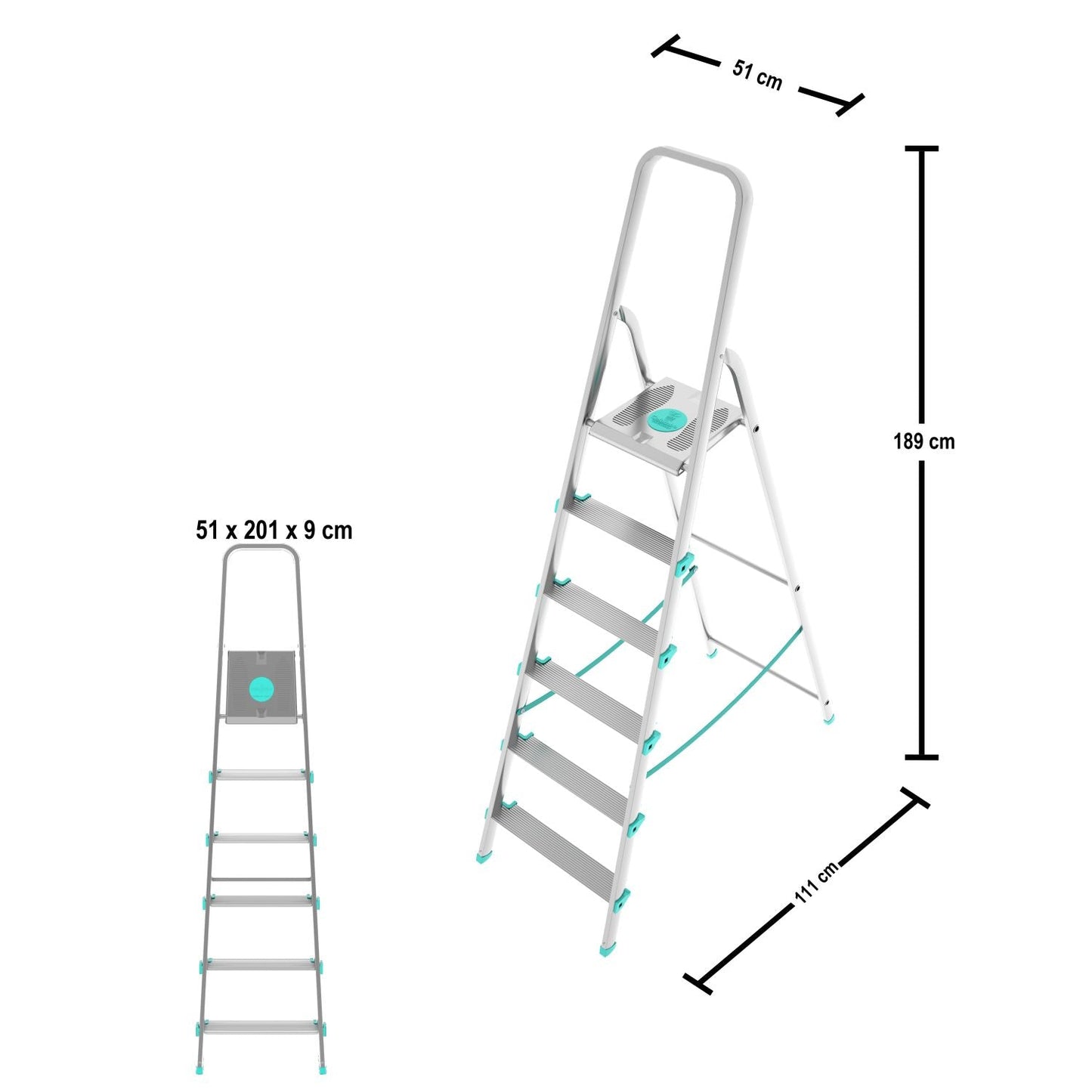  Escalera, 6 peldaños, Escaleras de aluminio, Escalera plegable, Altura 129 cm, Carga máxima 150kg, Aluminio, Colombo LIBELLULA , 3