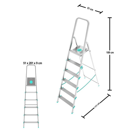  Escalera, 6 peldaños, Escaleras de aluminio, Escalera plegable, Altura 129 cm, Carga máxima 150kg, Aluminio, Colombo LIBELLULA , 3