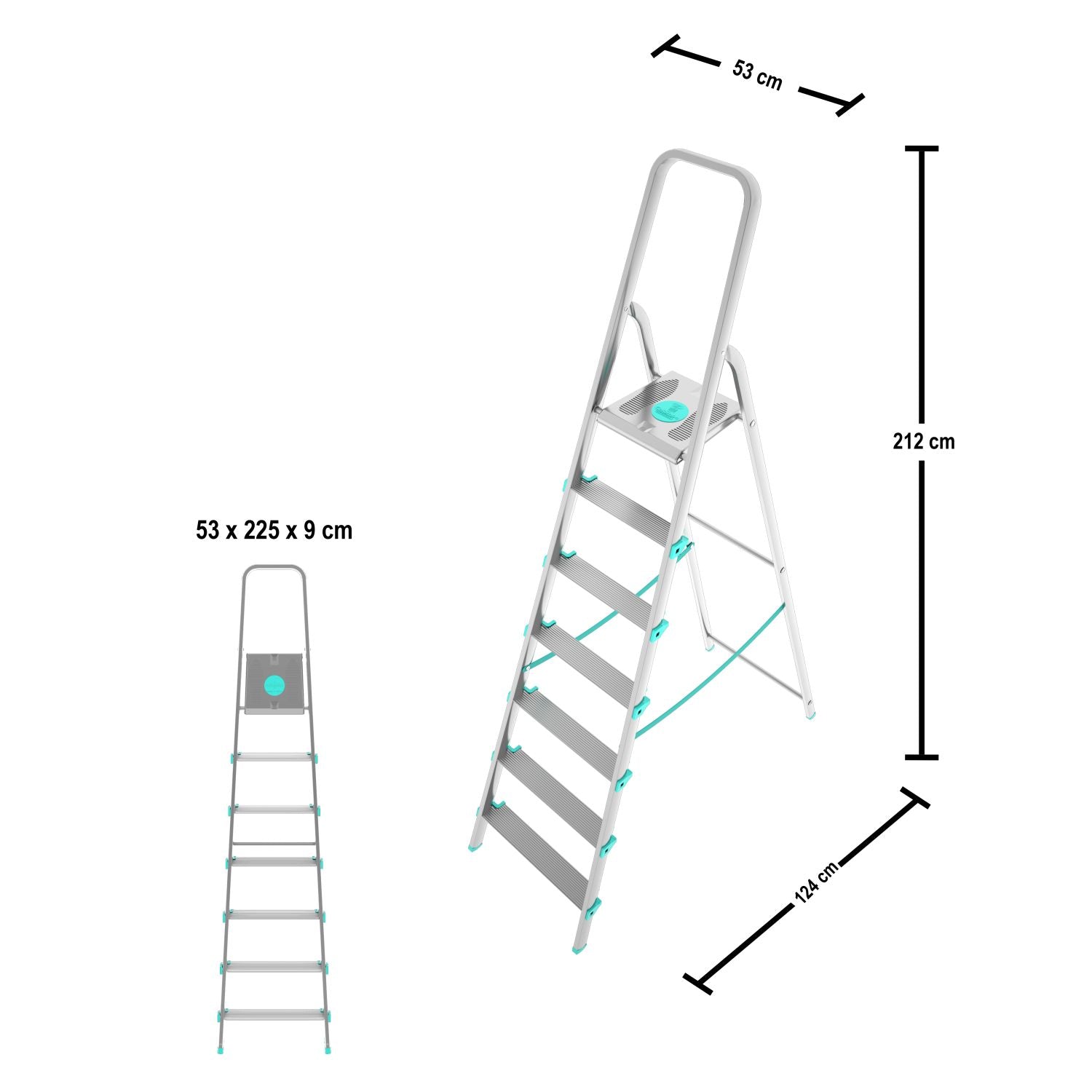  Escalera, 7 peldaños, Escaleras de aluminio, Escalera plegable, Altura 152 cm, Carga máxima 150kg, Aluminio, Colombo LIBELLULA , 3