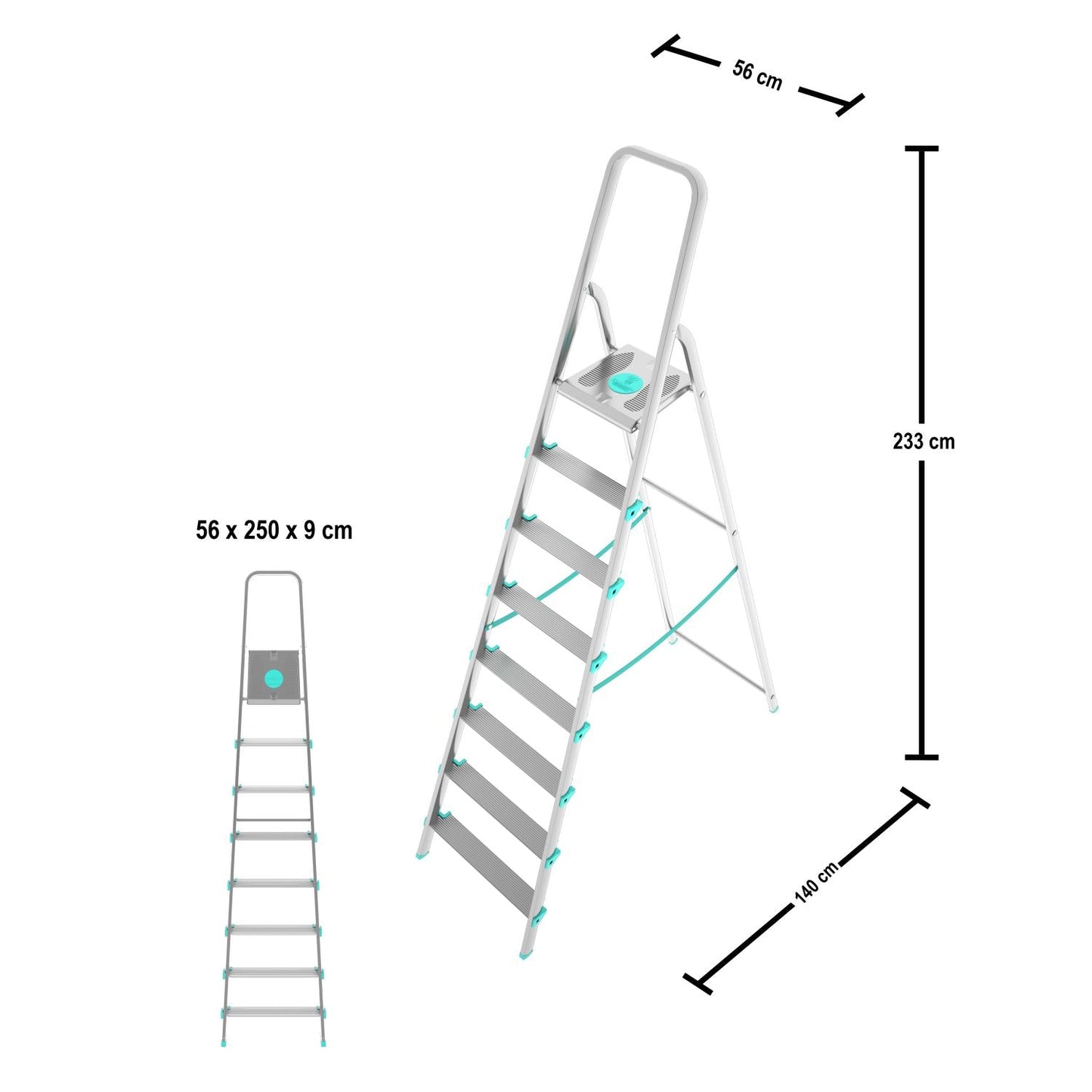  Escalera, 8 peldaños, Escaleras de aluminio, Escalera plegable, Altura 174 cm, Carga máx. 150kg, Aluminio, Colombo LIBELLULA , 3