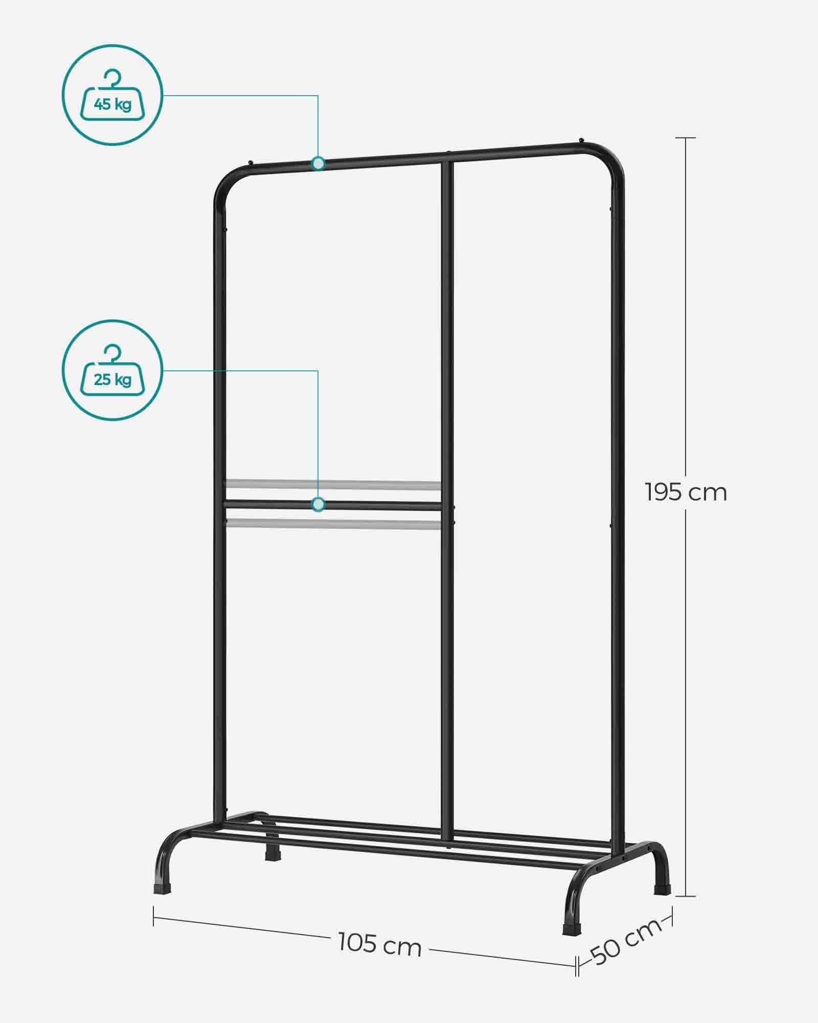 SONGMICS - Burro Ropa, Perchero Burro, Burros para ropa, Capacidad de Carga de hasta 100 kg, con Barra Ajustable, Negro, 8