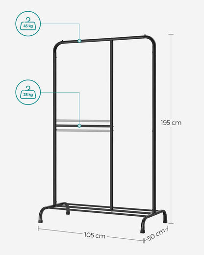 SONGMICS - Burro Ropa, Perchero Burro, Burros para ropa, Capacidad de Carga de hasta 100 kg, con Barra Ajustable, Negro, 8