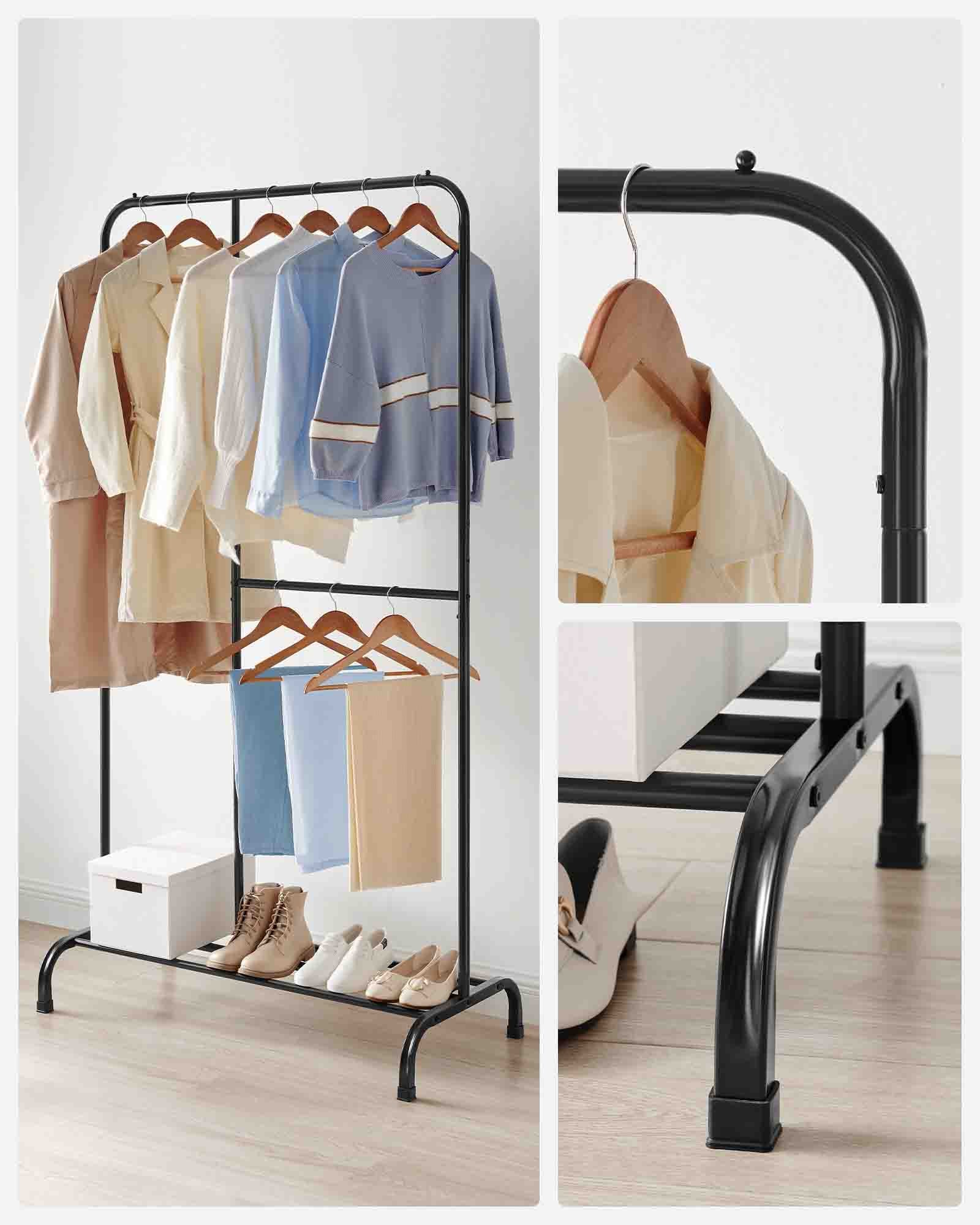 SONGMICS - Burro Ropa, Perchero Burro, Burros para ropa, Capacidad de Carga de hasta 100 kg, con Barra Ajustable, Negro, 9