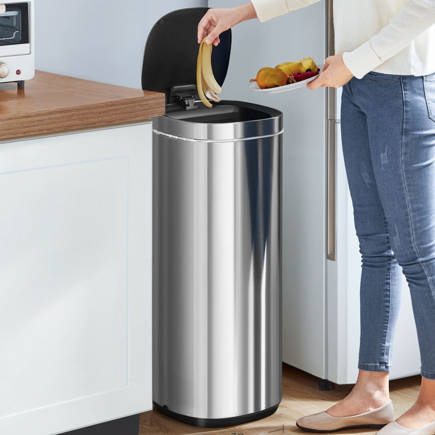 Cubo de basura, 50 L, con sensor de movimiento, automático, Cubo basura cocina, eliminación de olores con ozono, SONGMICS
