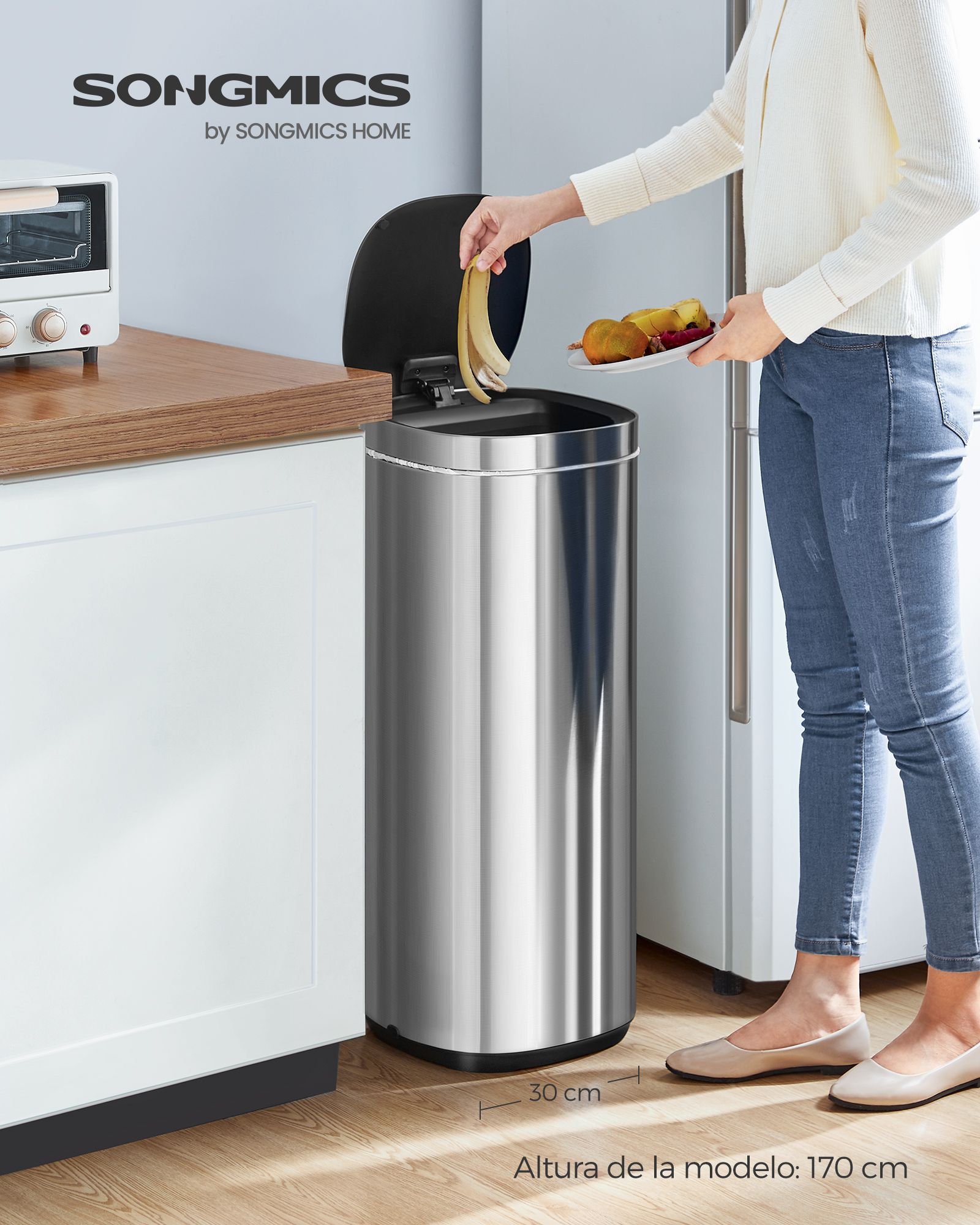 Cubo Basura Cocina Relaxdays Con Sensor, Acero, Negro, 35 X 15 X