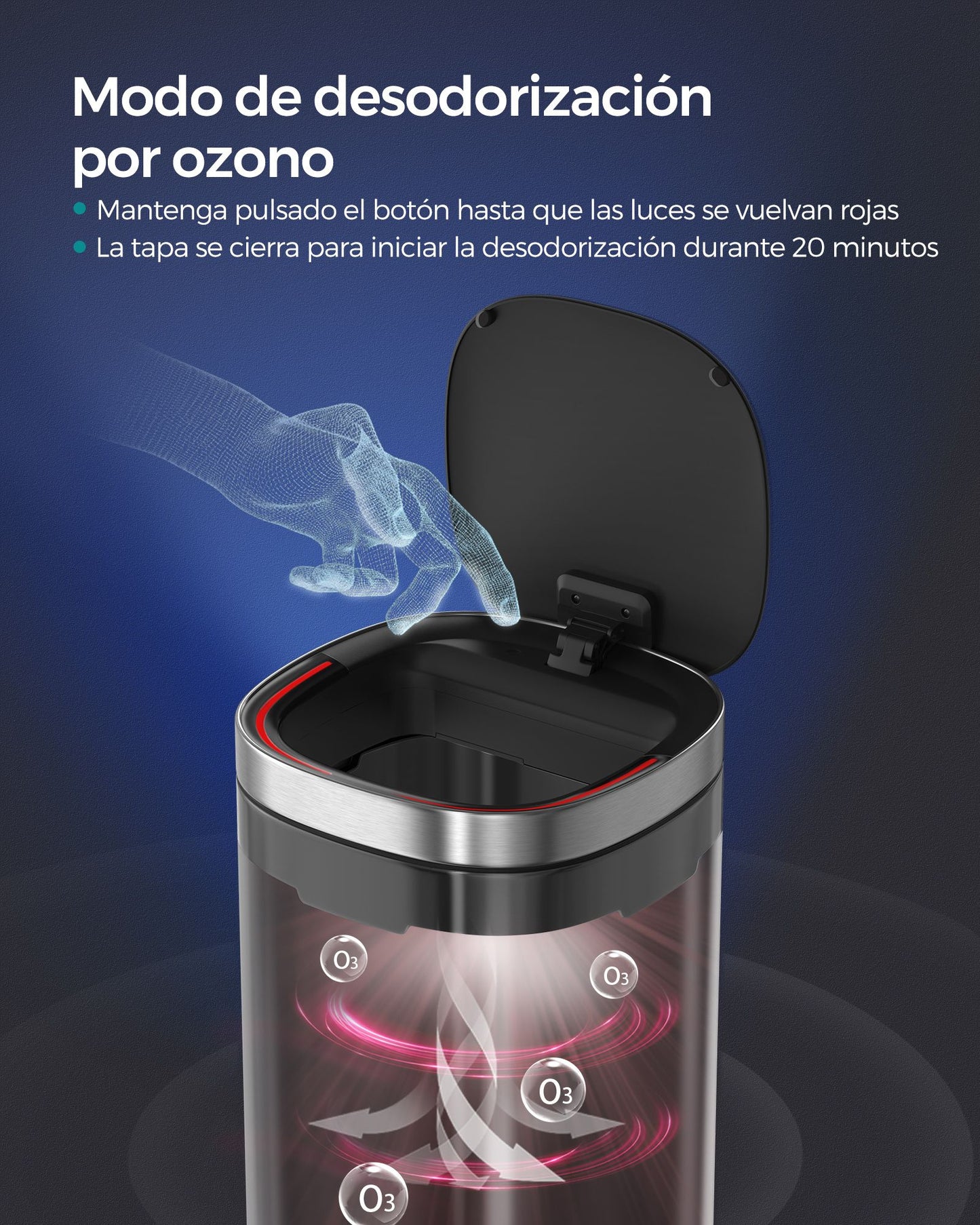 Cubo de basura, 50 L, con sensor de movimiento, automático, Cubo basura cocina, eliminación de olores con ozono, SONGMICS, 3