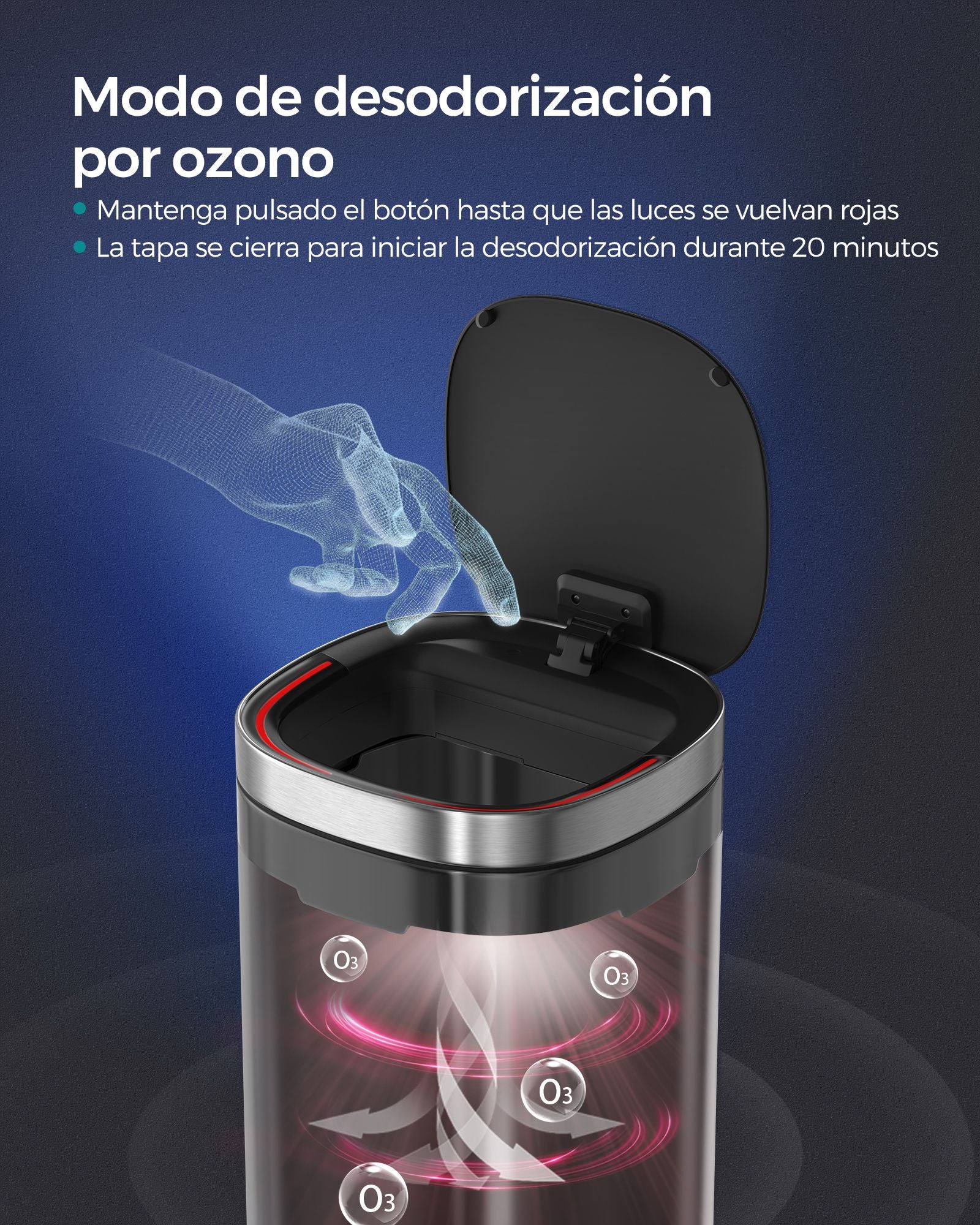 Cubo de basura, 50 L, con sensor de movimiento, automático, Cubo basura cocina, eliminación de olores con ozono, SONGMICS, 3