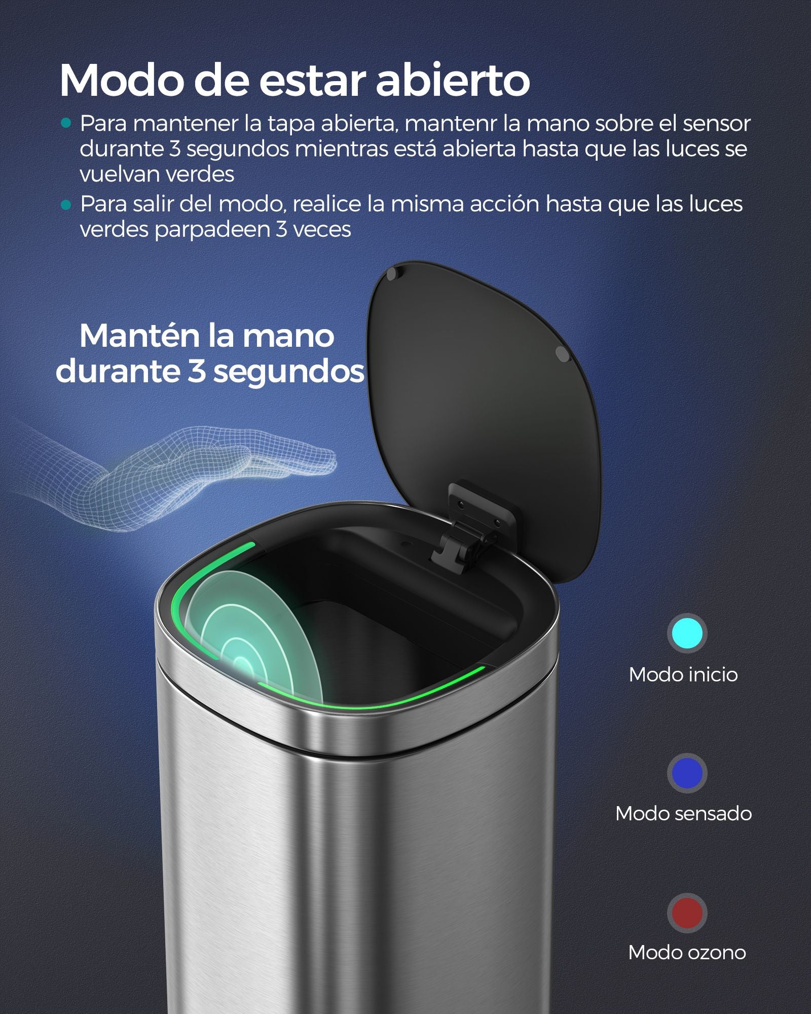 Cubo de basura, 50 L, con sensor de movimiento, automático, Cubo basura cocina, eliminación de olores con ozono, SONGMICS, 4