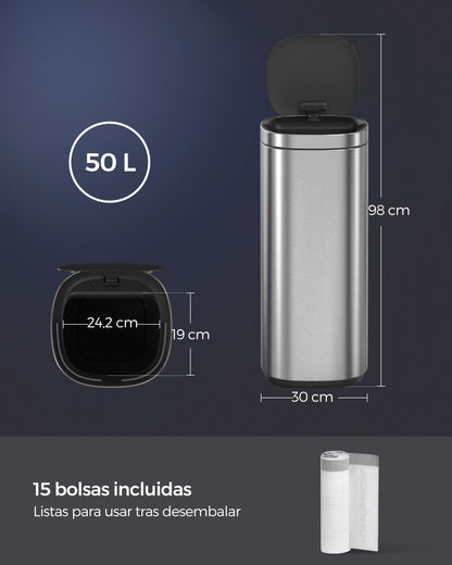 Cubo de basura, 50 L, con sensor de movimiento, automático, Cubo basura cocina, eliminación de olores con ozono, SONGMICS, 2