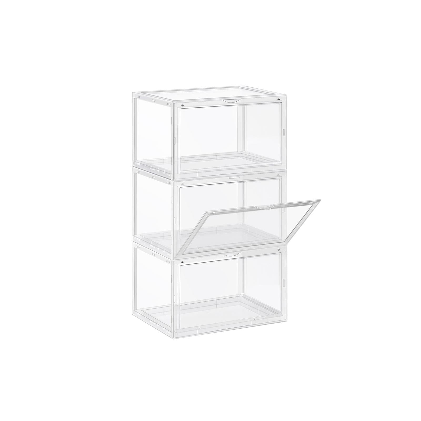 Cajas para Zapatos, Juego de 3, Organizador de Zapatos, con Puerta Plegable y Apilable, Talla 46, Transparente, SONGMICS, 1