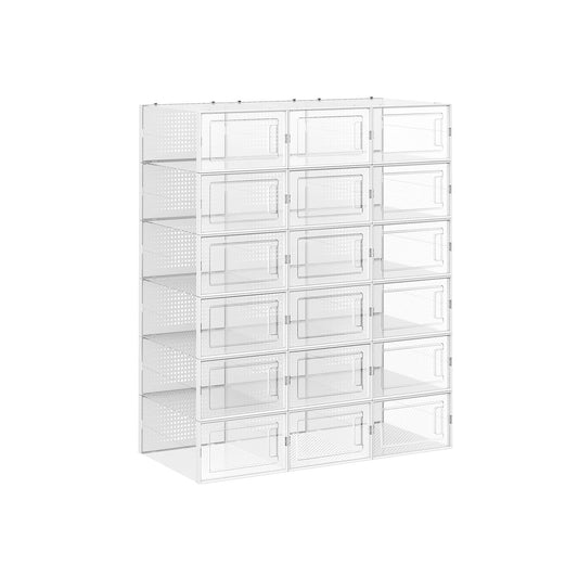 Cajas para Zapatos, Juego de 18 Organizador de Zapatos, hasta talla 44, Plástico, Transparente y Blanco, SONGMICS, 1