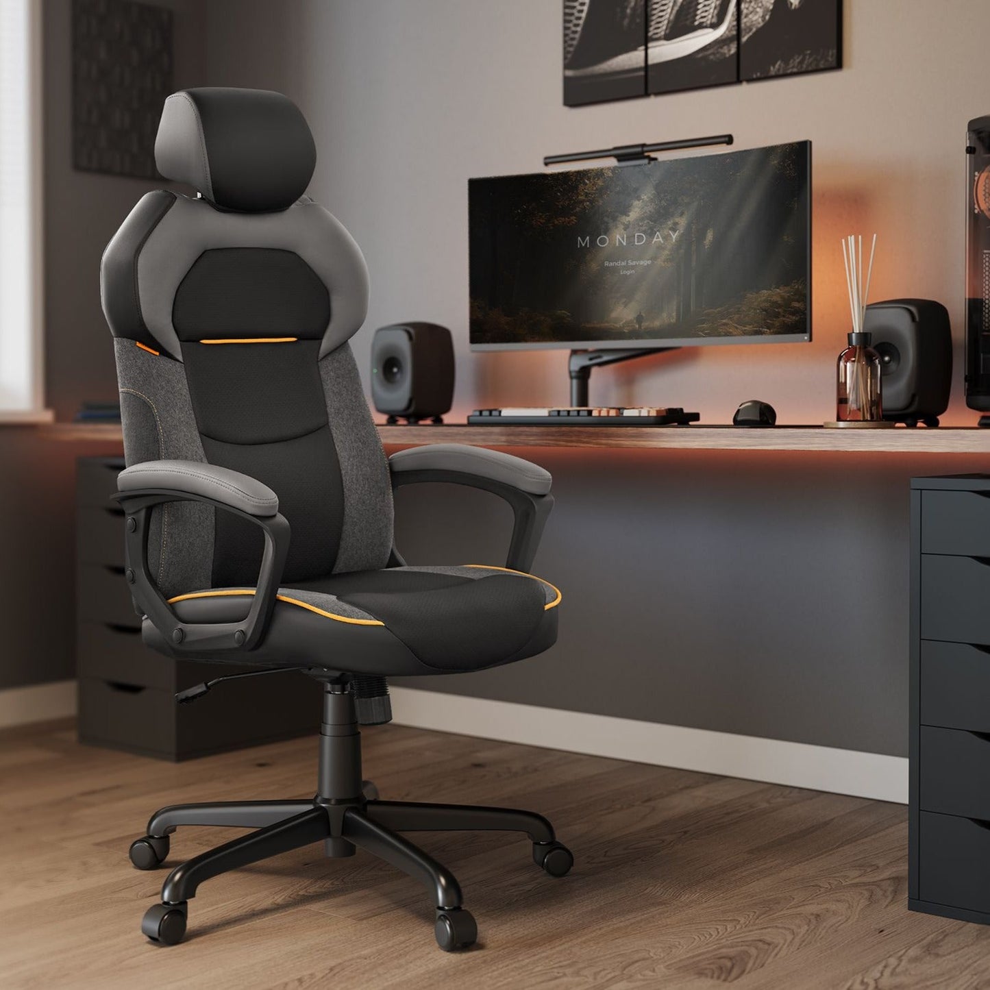 Silla Gamer, Silla Oficina, Altura Ajustable, Silla Escritorio, Silla Ordenador, Carga 150 kg, Negro, SONGMICS, 1