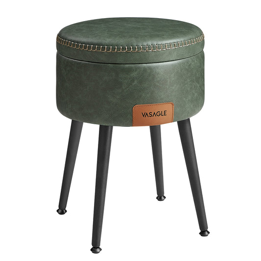 Puff Almacenaje, Puff Salon, Taburete Tocador, Piel Sintética con Costura, con Patas de Acero, Carga 150 kg, Verde, VASAGLE, 1