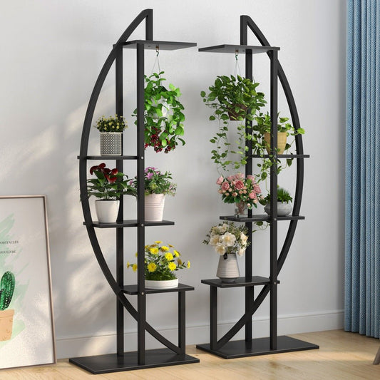Estanteria para Plantas, juego de 2, Soporte para Plantas, 5 niveles, Soporte macetas, metal, Negro, Tribesigns, 1