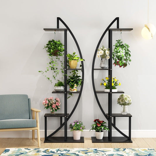 Estanteria para Plantas, juego de 2, Soporte para Plantas, 5 niveles, Soporte macetas, metal, Negro, Tribesigns, 2